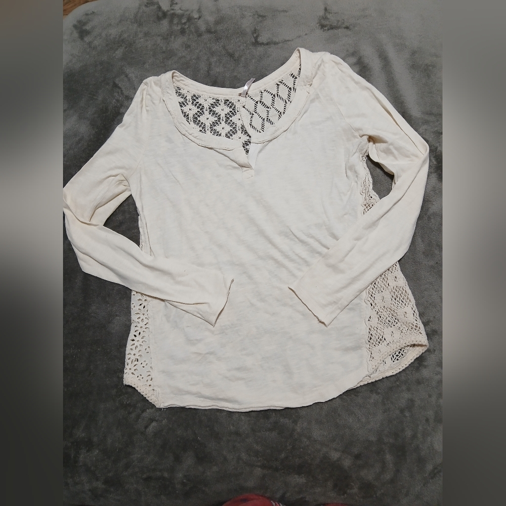 FP Movement by Free People Cream Lace Long Sleeve Top